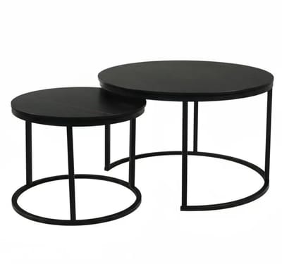 Salontafel rond 2delig marmerlook Bero zwart side table steen bijzettafel