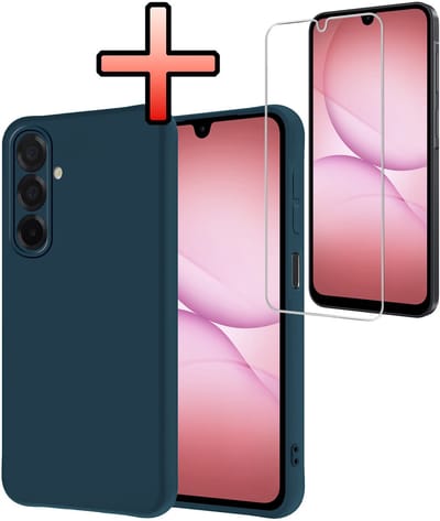 Hoesje - Met Screenprotector - Geschikt voor Samsung Galaxy A17 - Sterk & Shockproof - Back Cover - Siliconen Case - Telefoon Hoes - Donkerblauw