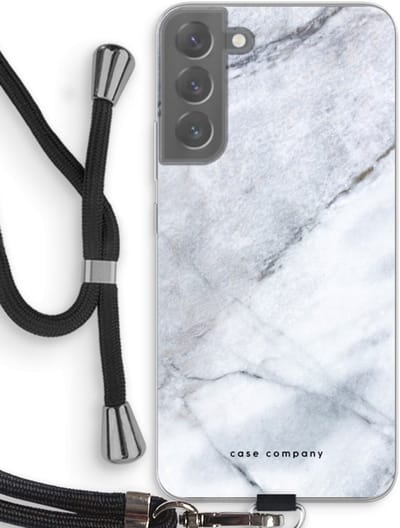 Case Company® - Hoesje met koord geschikt voor Samsung Galaxy S22 Plus hoesje met Koord - Witte marmer - Telefoonhoesje met Zwart Koord - Bescherming aan alle Kanten en Over de Schermrand