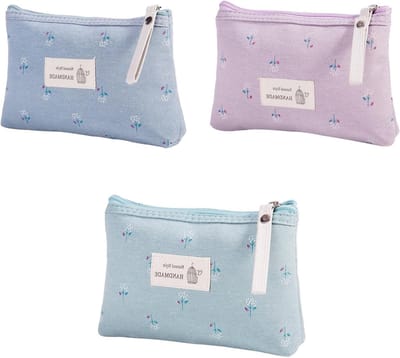 Canvas Make-up Tas Set van 3, Kleine Cosmetica Opbergzak voor Vrouwen en Meisjes, Perfect voor Dagelijks Gebruik en Reizen