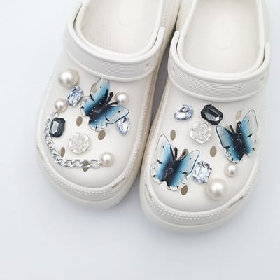 Schoenaccessoires-geschikt voor crocs charms- geschikt voor crocs pins- geschikt voor crocs Accessoires- geschikt voor Crocs Jibbitz-Kristallen vlinder blauw 16 kralen