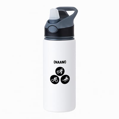 Hacebo® - Triathlon met eigen naam waterfles met rietje zwart - Sport - Sporter - Thriathlon - water fles - 650ML