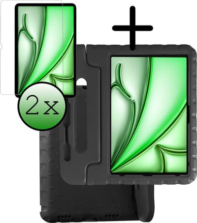 Hoesje Geschikt voor Apple iPad Air 6 (2024) - 13 inch - 6e Generatie - M2 - Met 2x Screenprotector - Kinderhoes Shockproof Bumper - Kidsproof Case - Tablet Hoes - Kinder Hoes Cover - Zwart