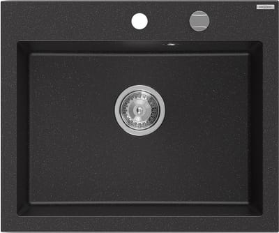 Mexen Elix granieten spoelbak 1-koer 600 x 500 , zwart/zilver metallic, sifon chroom - 6525601005-73
