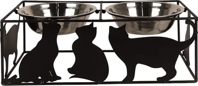 Clayre & Eef Voerbak Kat 2x500 ml Zwart Metaal Katten