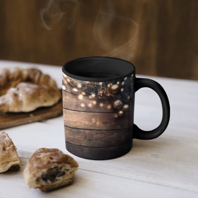 Magische Mok - Foto op Warmte Mokken - Koffiemok - Kerstdecoratie - Houten - Dennenappel - Bruin - Magic Mok - Beker - 350 ML - Theemok
