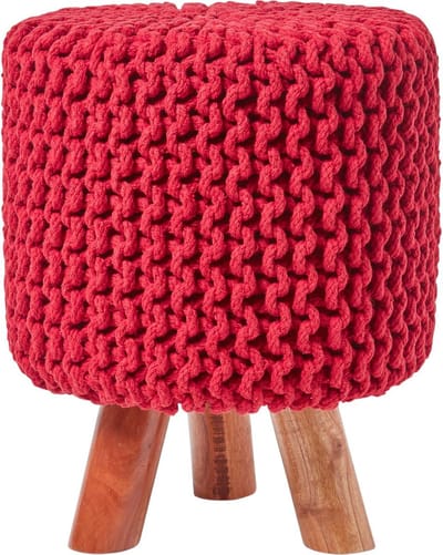 Homescapes Gebreide Voetenbank 42cm Hoog Rood