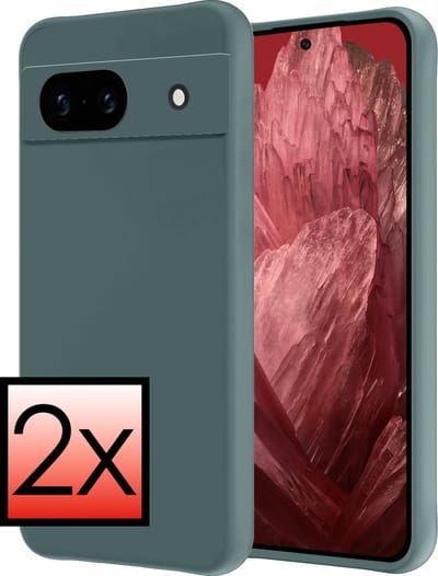 Hoesje - 2 Stuks - Geschikt voor Google Pixel 8a - Sterk & Shockproof - Case Siliconen - Back Cover - Telefoon Hoes - Donkergroen