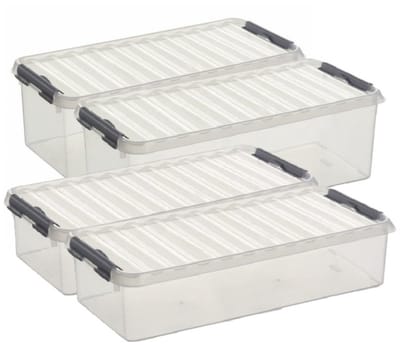 Sunware Q-Line opberg boxen set van 4x stuks - 2 maten - 6.5 en 9.5 liter - kunststof - transparant/grijs