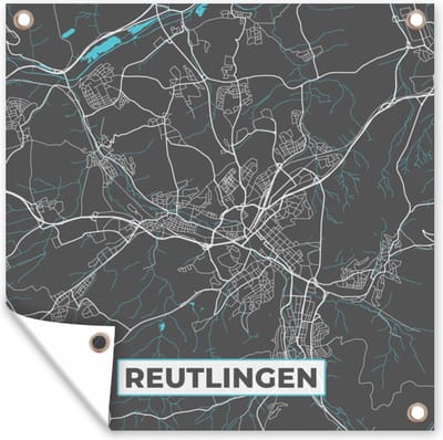 Tuin poster Plattegrond – Reutlingen – Blauw – Stadskaart – Kaart - Duitsland - 200x200 cm - Tuindoek