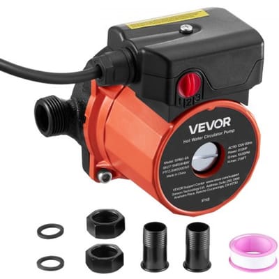 VEVOR circulatiepomp, 38 l/min, direct recirculatiepompsysteem, 3-snelheidsregeling, 100 W, AC 220-240 V, G3/4" naar G1/2" adapter, gietijzeren kop, voor boilersysteem