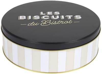 Cook Concept Koektrommel Les Biscuits - beige/zwart - 22 x 7 cm - 1700 ML - bewaarblik met deksel - metaal - rond