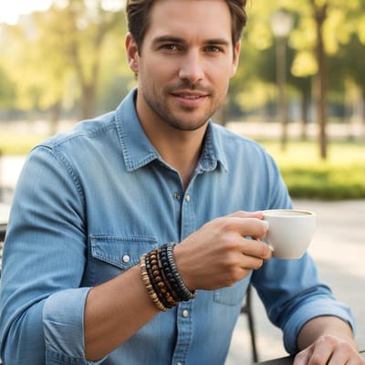 6 stuks kralenarmband voor heren, meerlagige houten kralen armband, gotische polsband, verstelbare elastische herenarmbanden, afneembare kralen polsmanchetten, geschenken voor mannen