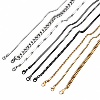 Zilverkleurige, goudkleurige en zwarte kettingen set voor heren en dames – 8 verschillende schakelkettingen – uniseks sieraden set
