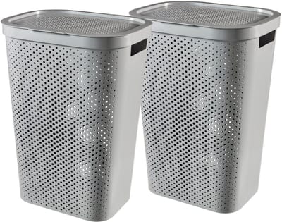 Curver Infinity Recycled Wasmand met deksel - 60L - 2 stuks - Grijs