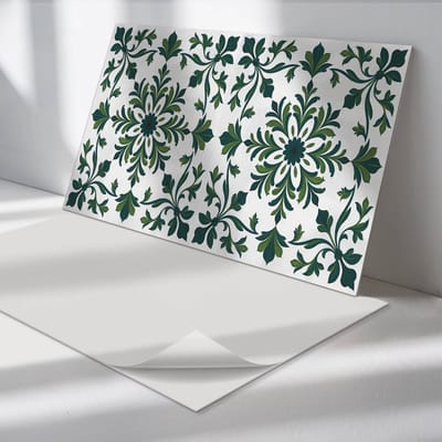 Wallfluent Vinyl Wandpaneel - Plantenpatroon met ornamenten Zelfklevend Wandpaneel - 100 cm x 50 cm - Groente PVC wandpaneel - Set van 1 - Rechthoekig Wandbekleding Vinyl - Texturen Wandpaneel - PVC Muurpaneel - Wandpaneel Keuken en Badkamer