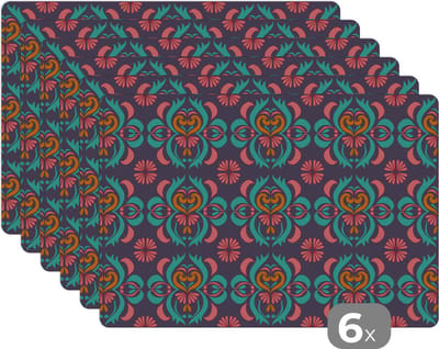 Placemat - Placemats kunststof - Patronen - Indonesisch - Ornament - 45x30 cm - 6 stuks - Hittebestendig - Anti-Slip - Onderlegger - Afneembaar