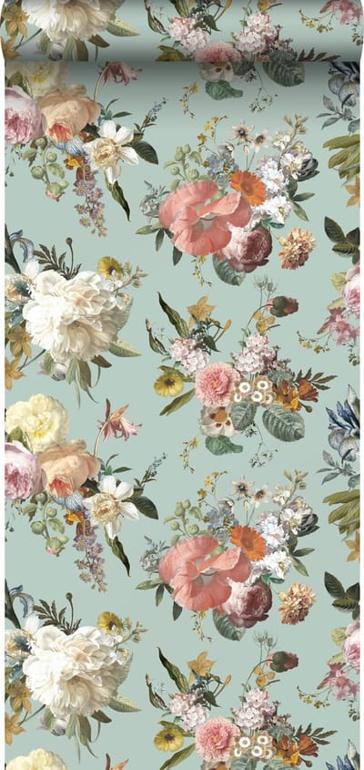 ESTAhome behang vintage bloemen vergrijsd groen - 53 cm x 10.05 m - 139366