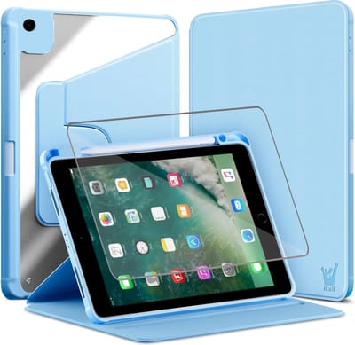 Hoes met Screenprotector geschikt voor iPad 9.7 inch 2018-2017 / iPad Air 1 & Air 2 - Book Case Premium Sleep Cover Kunstleer 360 Graden Draaibaar met Auto/Wake Functie en Pencilhouder - Blauw