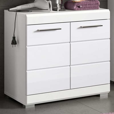 Badkamermeubel Scout Xonox - Wit Imitatie & Hoogglans - 60x56x34 Cm - Xonox - Badkamer Enkele Wastafelonderkast - Wit - Spaanplaat