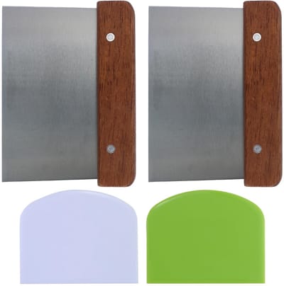 Dailygoods- Deegschraper roestvrij staal - Deegsnijder - Bakspaan - Keukenschraper - Houten handvat - 2 stuks 15 cm - Bakspatel