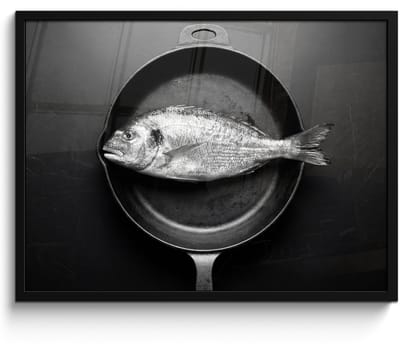 Poster in lijst - Fotolijst 80x60 cm - Posters - Pan - Vis - Zwart - Wit - Posterlijst zwart - Decoratie - Wanddecoratie woonkamer - Muurdecoratie slaapkamer