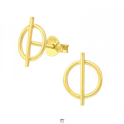 WeLoveSilver - zilveren oorstekers - gold plated - cirkel met staaf