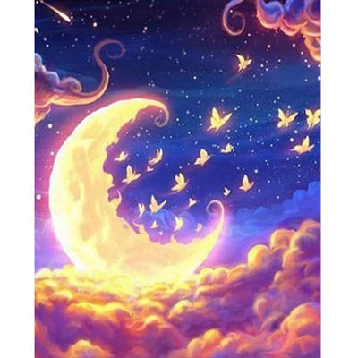 Peinture Diamant 5D DIY Paysage Étoile et Lune Broderie Diamant Point de Croix Décoration d'intérieur 20X30CM beige