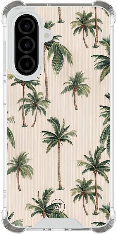 Hoesje (shockproof) geschikt voor Samsung Galaxy A26 - Palmbomen print - Extra sterke case - TPU/polycarbonaat - Tekst - Beige, Transparant