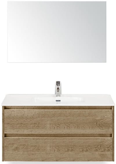 Dante Badmeubelset 100 cm - Natuur Eiken - Keramische Wastafel Wit Cover met Spiegel