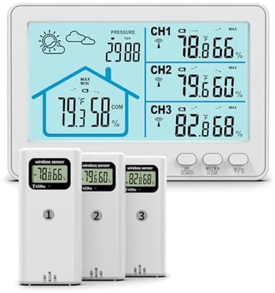 Draadloos Weerstation met Buitensensor en Voorspelling - 3 Buitensensoren, Thermometer, Hygrometer, Barometer