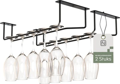 Noswo Wijnglazenhouder - Wijnglazenrek - Ophangrek Wijnglazen - Glazenrek - Wijnglashouder - Hangend - Zwart