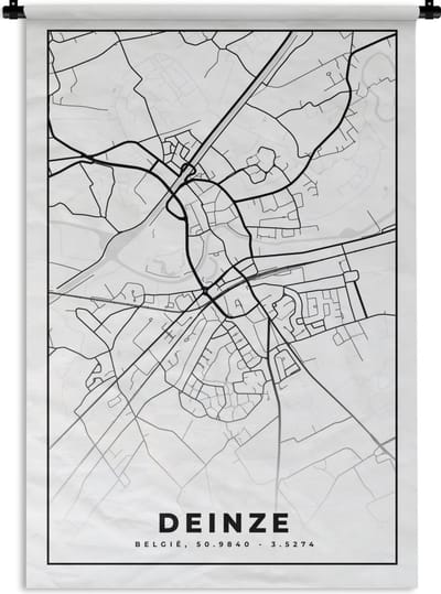 Wandkleed - Wanddoek - Stadskaart – Zwart Wit - Kaart – Deinze – België – Plattegrond - 120x180 cm - Wandtapijt