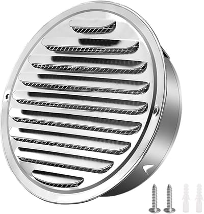 Ynkkvre - Ventilatierooster RVS Rond 100 mm – Weerbestendig Rooster met Lamellen – Roestvrijstalen Afvoerrooster voor Ventilatie en Luchtcirculatie