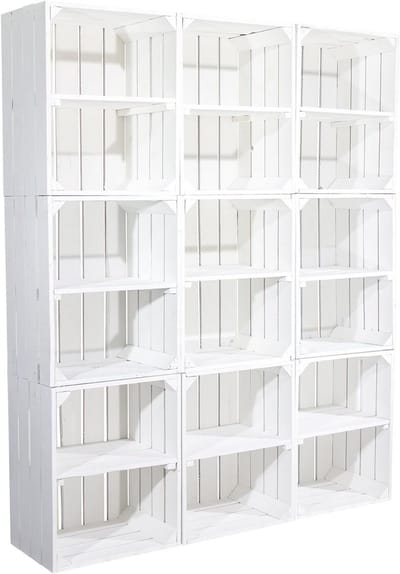 Houten Kisten - Opbergbakken - Opbergen en Decoreren - Met Middenplank - 50 x 40 x 30 cm - Wit
