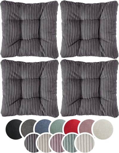 sleepling stoelkussen, 38 x 38 cm, set van 4, ribfluweellook, zachte bekledingsstof, zitkussen in donkergrijs