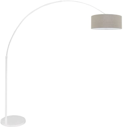 Witte vloerlamp booglamp Sparkled Light 7170W met grijs grof linnen kap, metaal en textiel, hoogte verstelbaar en uitschuifbaar, Steinhauer