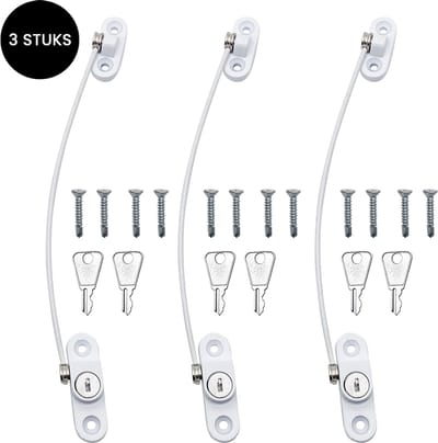Purepeak Raamslot Kinderen Set 3 Stuks - Raambegrenzer - Raambeveiliging - Kinderslot Raam - Raamvastzetter - Raamgrendel - Wit