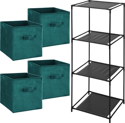5Five Opbergrek Smartrack - met 4x mandjes stof - petrol groen - 34 x 98 cm
