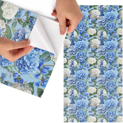 Tulup Meubelfolie - Bloemenmotief Meubelfolie - 75x150 cm - Blauw Meubelfolie - Meubel Wrap Folie - Illustratief Meubelfolie - Plakfolie Meubels - Keuken decoratie - Bloemen en planten