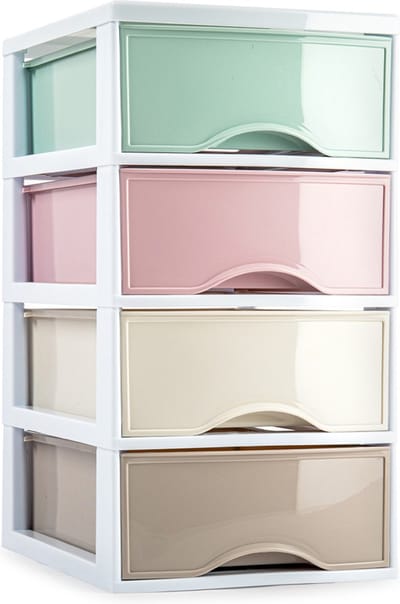 Plasticforte Ladeblokje/bureau organizer met 4x lades - multi kleur - L18 x B25 x H33 cm