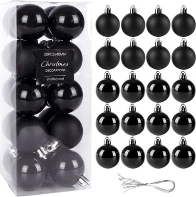 Kerstballen Set Zwart Onbreekbaar 4 cm 20 stuks - Kerstdecoratie