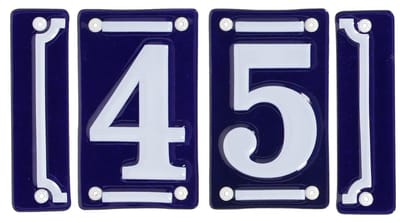 Best for Boots huisnummer 45 met sierrand - Oudhollands - emaille - blauw/wit