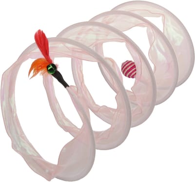 Flamingo - Kattentunnel Kattenspeelgoed met Bal - Roze - 45cm x 23,5cm