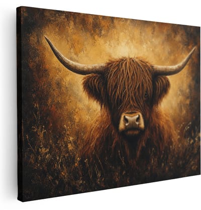 Artaza Canvas Schilderij Schotse Hooglander - Warme Tinten - Kunst - 40x30 cm - Klein - Wanddecoratie Woonkamer - Schilderijen - Muurdecoratie