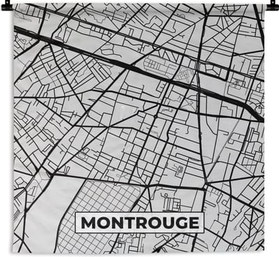 Wandkleed - Wanddoek - Frankrijk - Montrouge - Stadskaart - Plattegrond - Kaart - 180x180 cm - Wandtapijt