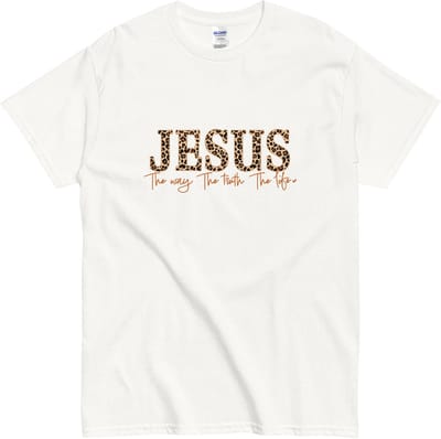Jezus T-shirt Luipaardprint - The Way The Truth The Life - Dames en Heren - Wit - M