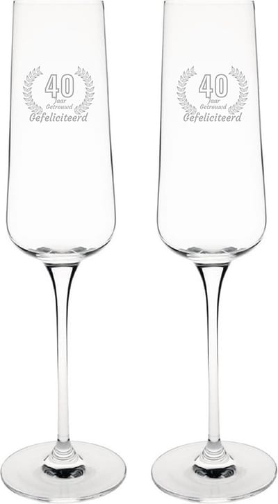 Gegraveerde set champagneglazen 27cl Gefeliciteerd 40 jaar getrouwd