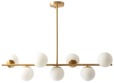 Verlichting Moderne Gouden Kroonluchter met Witte Bol Sputnik Kroonluchter Hanglamp Mat Glazen Bol Verstelbaar Ophangend Plafondlicht voor Eetkamer Woonkamer Keuken (Goud)
