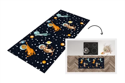 Keukenloper - Loper keuken - Planeten - Hond - Patroon - 120x50 cm - Keukenloper vinyl